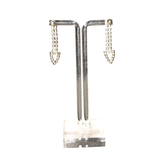 Sterling Silver Drop Earrings With Pave Cubic Zirconia Arrow Shape Design - Picture 5 of 9